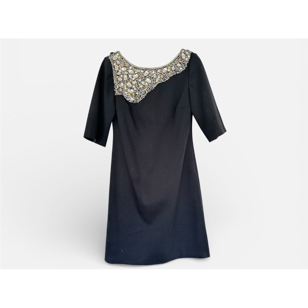 Vintage Black Sheath Dress Embellishment Rhinestones Sequins Cocktail Party Sz 2